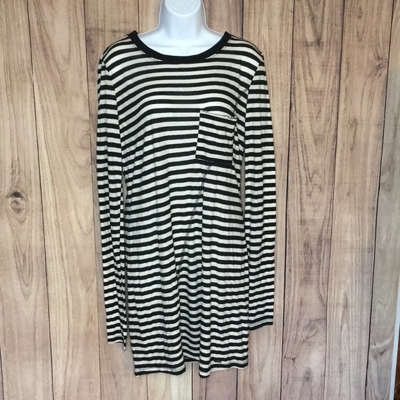 NWT n:Philanthropy Anthropologie Long Sleeve Black White Striped T-shirt Dress - Picture 2 of 12